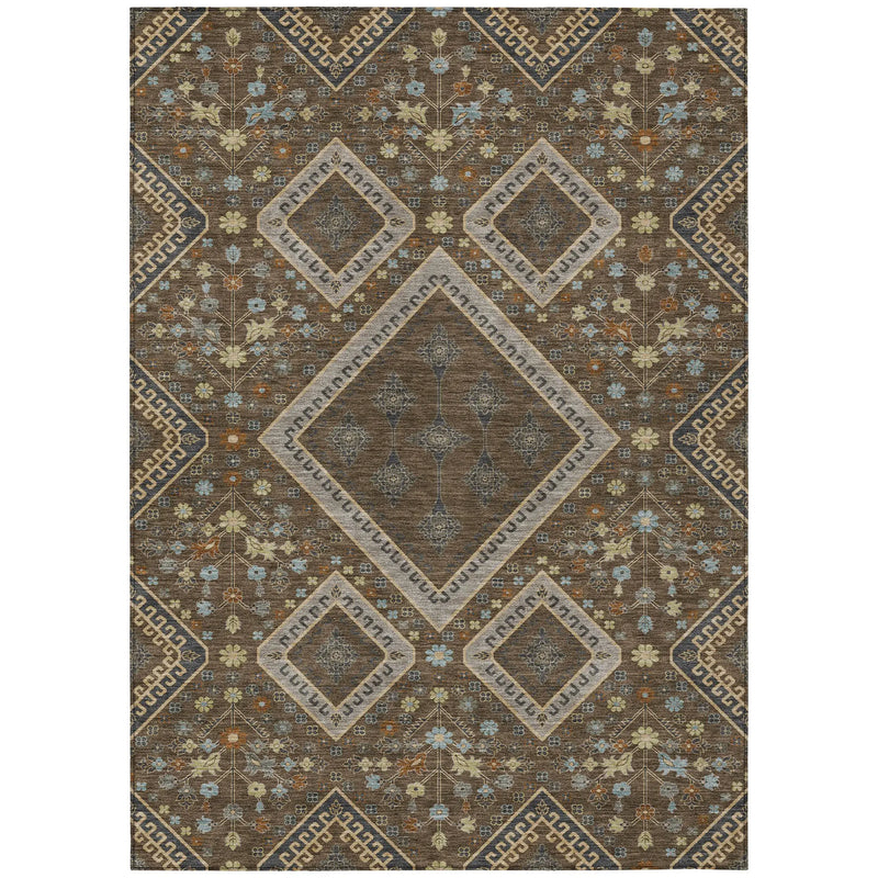 8' X 10' Chocolate And Orange Medallion Washable Indoor Outdoor Area Rug Homeroots Outdoor
