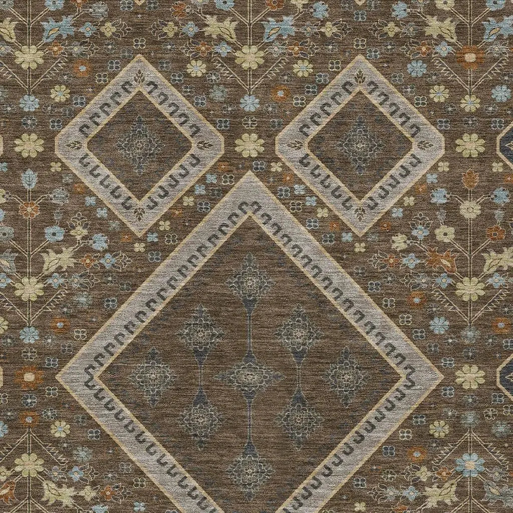 8' X 10' Chocolate And Orange Medallion Washable Indoor Outdoor Area Rug Homeroots Outdoor
