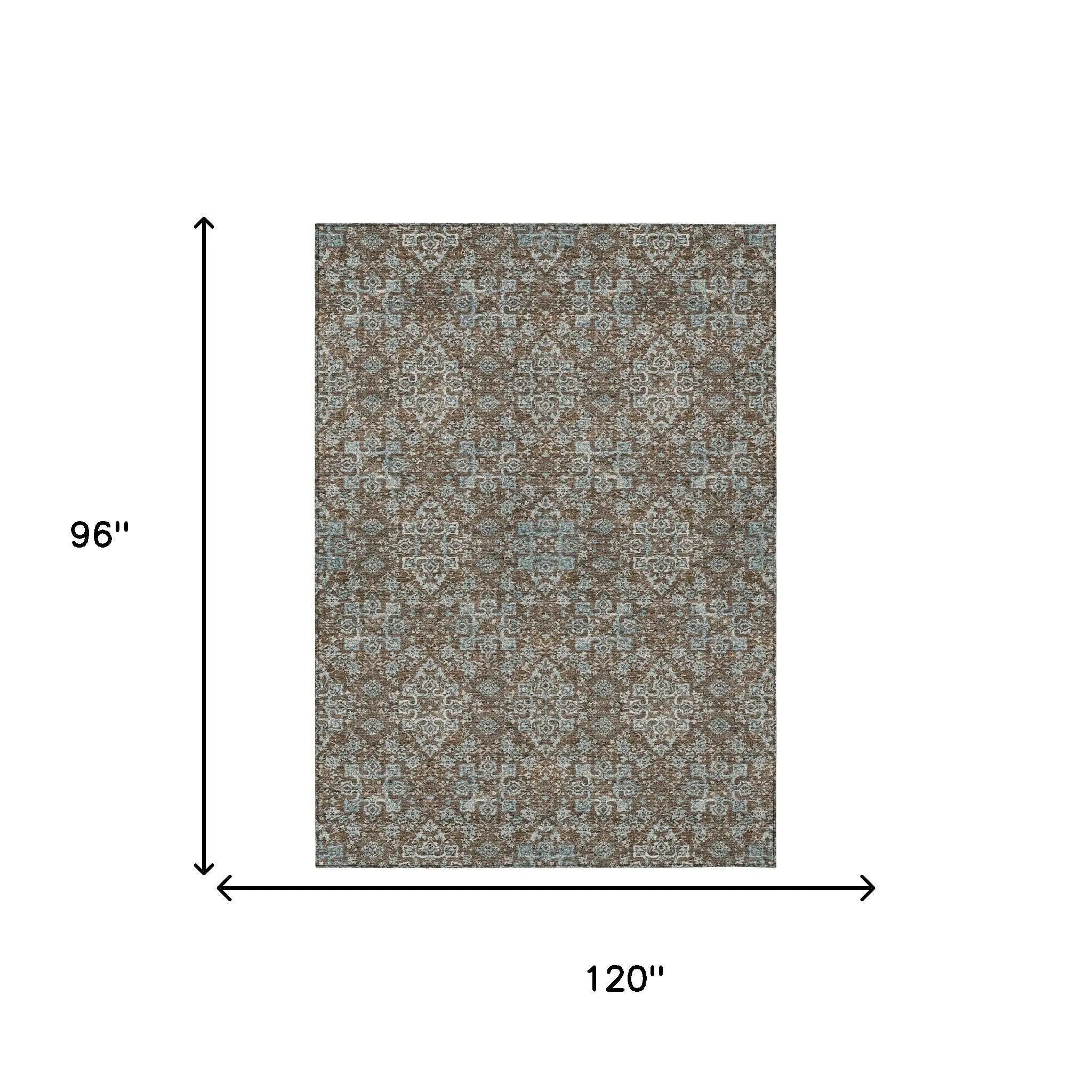 8' X 10' Chocolate And Pearl Oriental Washable Indoor Outdoor Area Rug Homeroots Outdoor