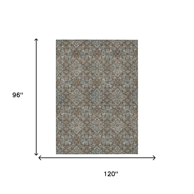 8' X 10' Chocolate And Pearl Oriental Washable Indoor Outdoor Area Rug Homeroots Outdoor