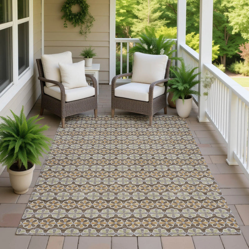 8' X 10' Chocolate And Purple Striped Washable Indoor Outdoor Area Rug Homeroots Outdoor