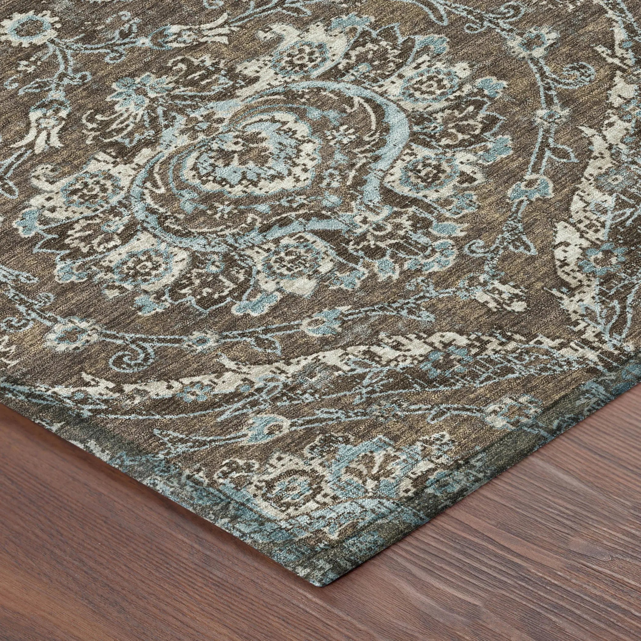8' X 10' Chocolate And Silver Floral Washable Indoor Outdoor Area Rug Homeroots Outdoor