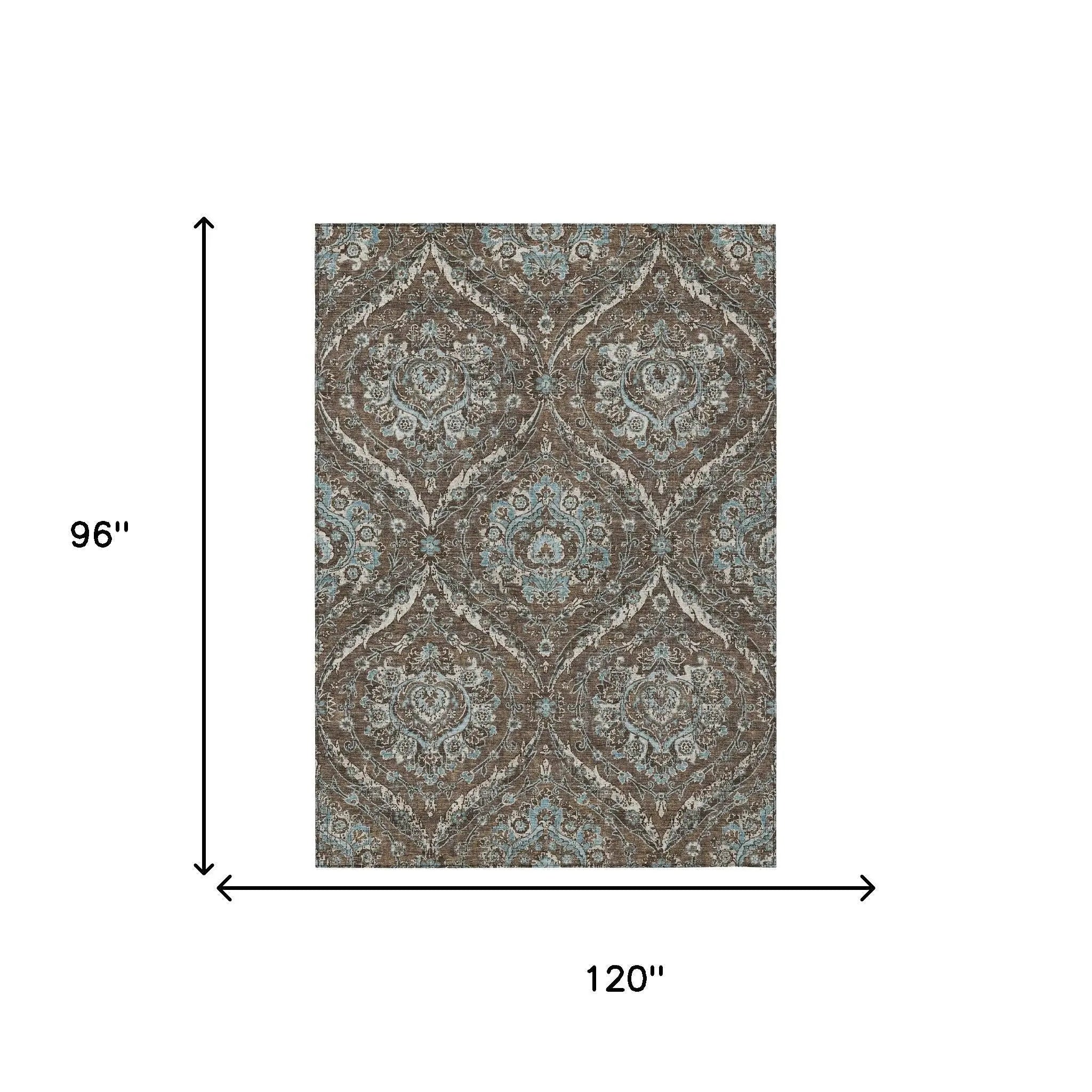 8' X 10' Chocolate And Silver Floral Washable Indoor Outdoor Area Rug Homeroots Outdoor