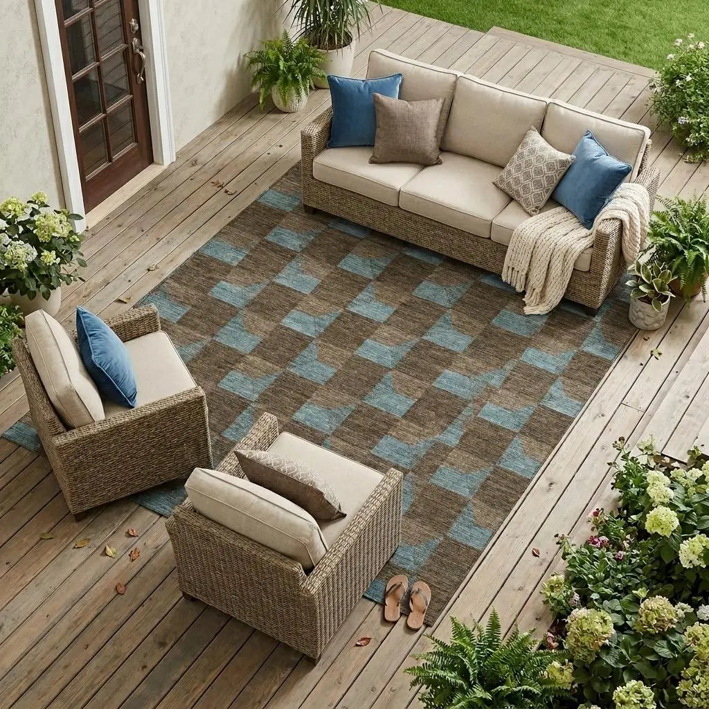 8' X 10' Chocolate And Silver Geometric Washable Indoor Outdoor Area Rug Homeroots Outdoor