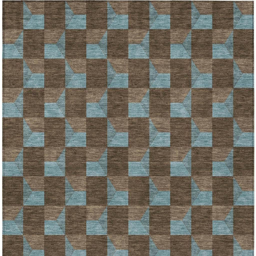 8' X 10' Chocolate And Silver Geometric Washable Indoor Outdoor Area Rug Homeroots Outdoor