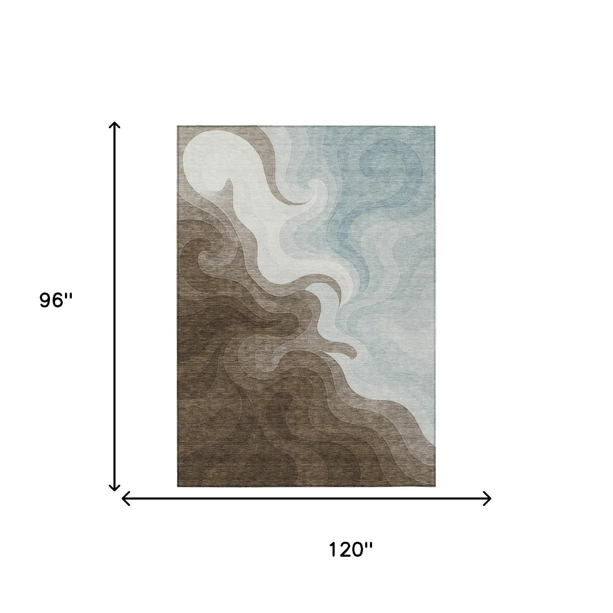 8' X 10' Chocolate And Sky Blue Abstract Washable Indoor Outdoor Area Rug Homeroots Outdoor