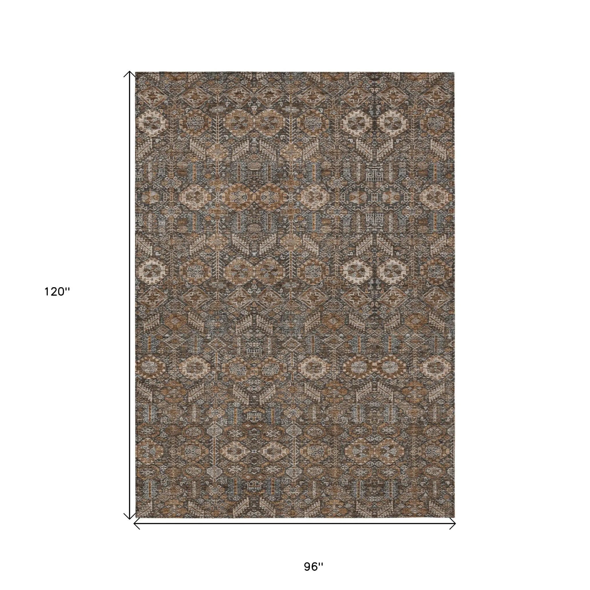 8' X 10' Chocolate Floral Washable Non Skid Indoor Outdoor Area Rug Homeroots Outdoor