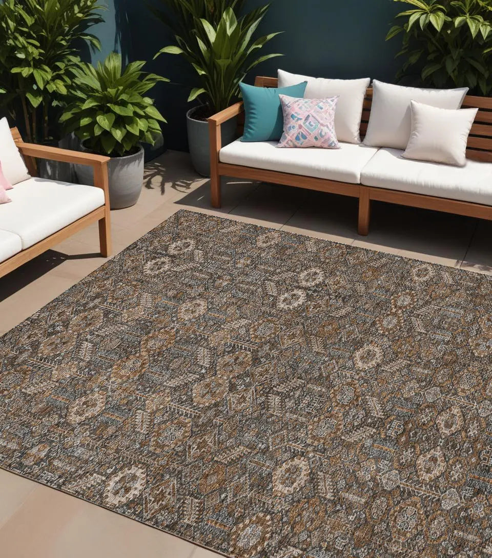 8' X 10' Chocolate Floral Washable Non Skid Indoor Outdoor Area Rug Homeroots Outdoor