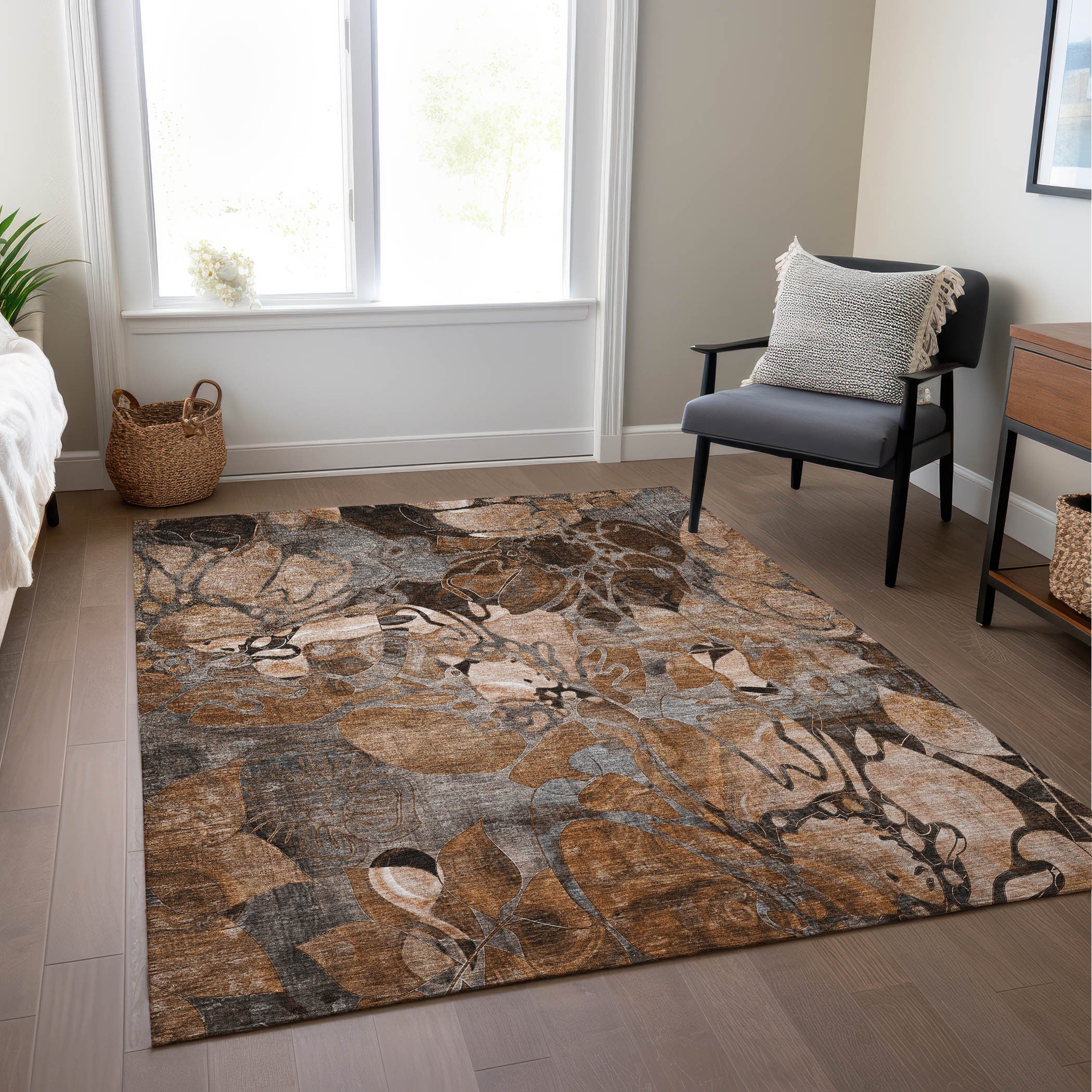 8' X 10' Chocolate Terracotta and Ivory Abstract Washable Indoor Outdoor Area Rug - GreatEagleInc