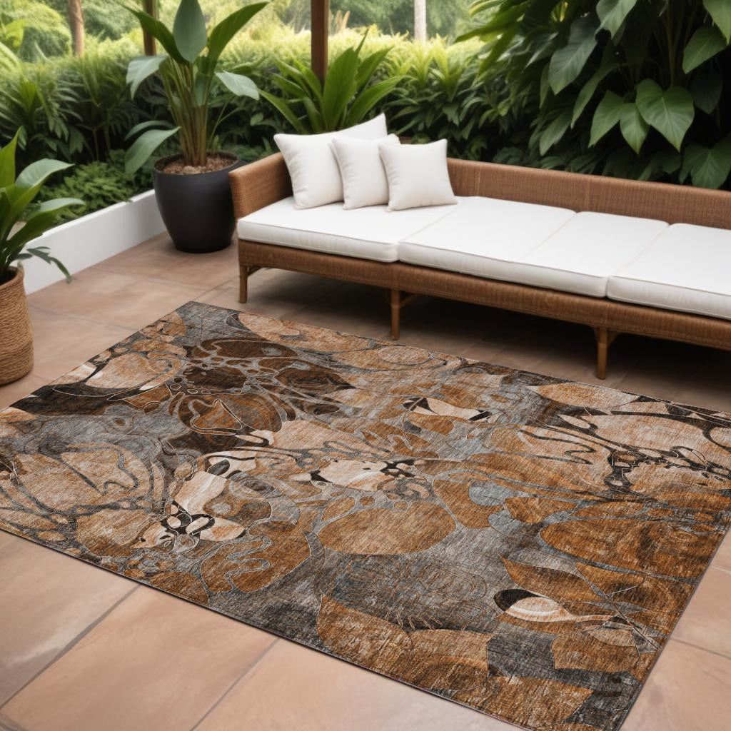 8' X 10' Chocolate Terracotta and Ivory Abstract Washable Indoor Outdoor Area Rug - GreatEagleInc