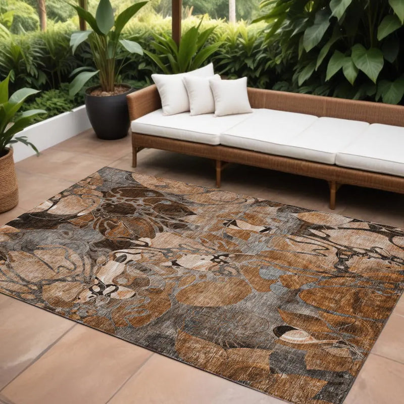 8' X 10' Chocolate Terracotta and Ivory Abstract Washable Indoor Outdoor Area Rug - GreatEagleInc