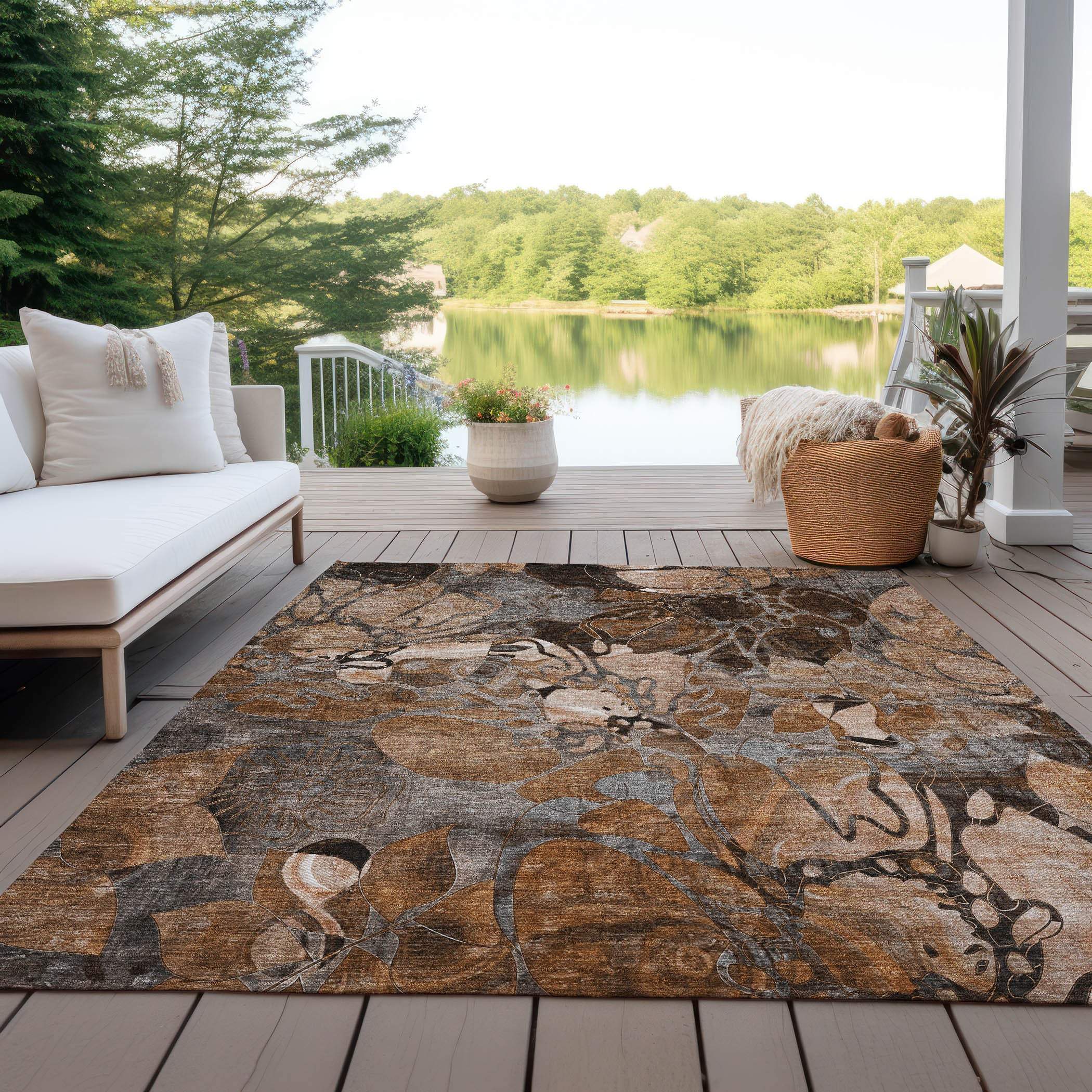 8' X 10' Chocolate Terracotta and Ivory Abstract Washable Indoor Outdoor Area Rug - GreatEagleInc