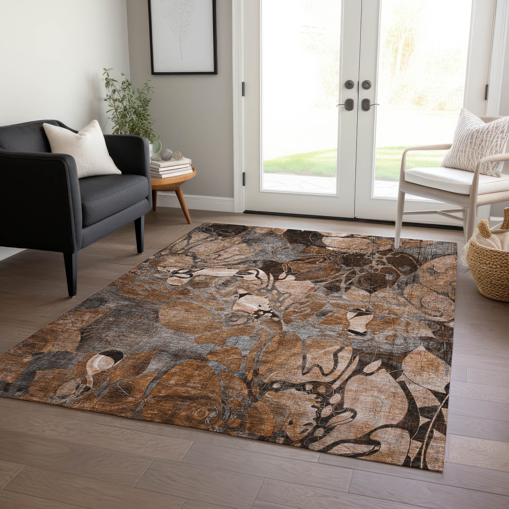 8' X 10' Chocolate Terracotta and Ivory Abstract Washable Indoor Outdoor Area Rug - GreatEagleInc
