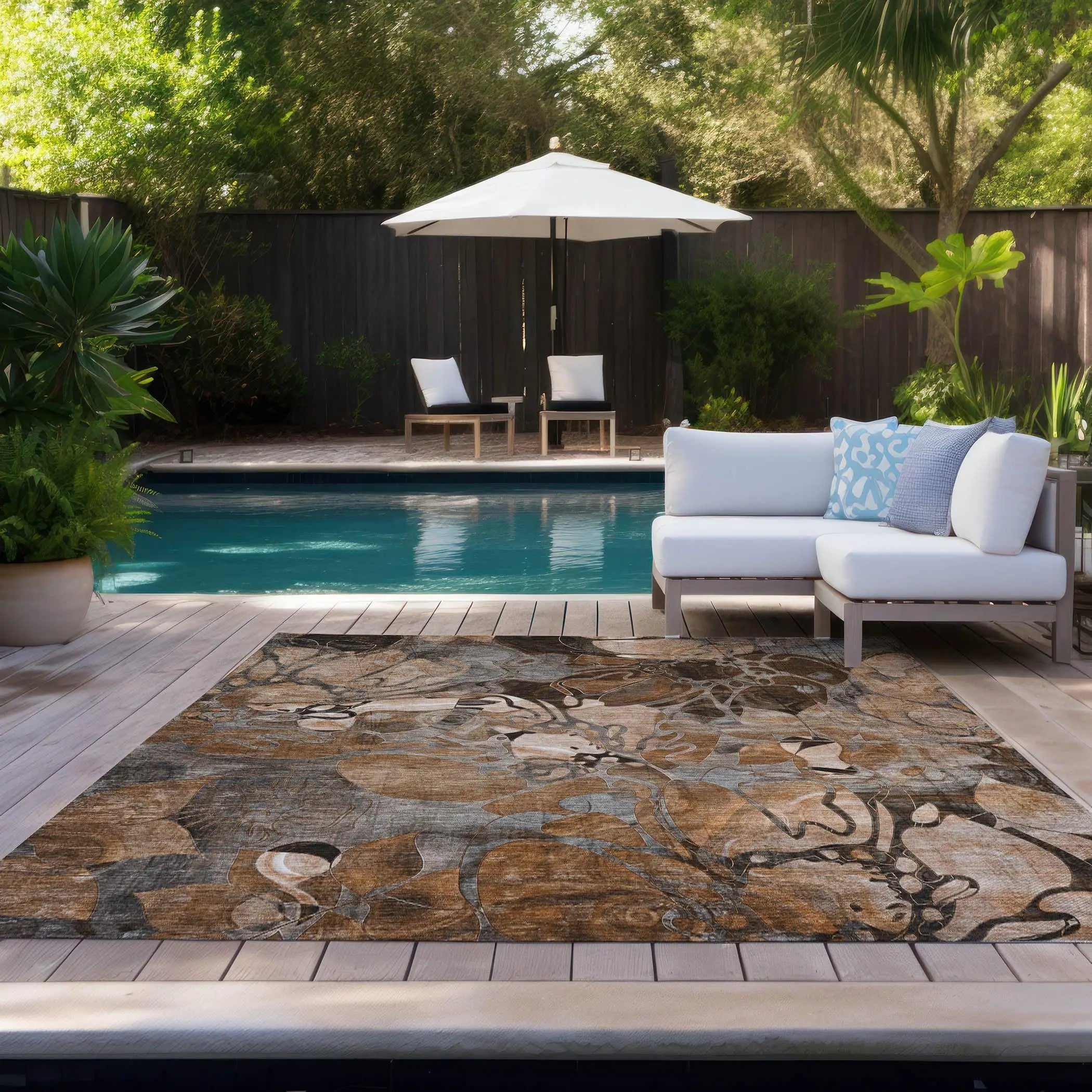 8' X 10' Chocolate Terracotta and Ivory Abstract Washable Indoor Outdoor Area Rug - GreatEagleInc