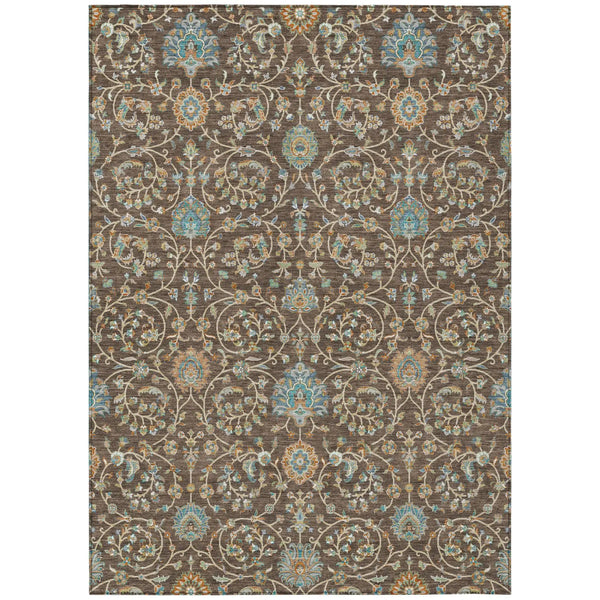 8' X 10' Coffee And Brown Floral Washable Indoor Outdoor Area Rug Homeroots Outdoor
