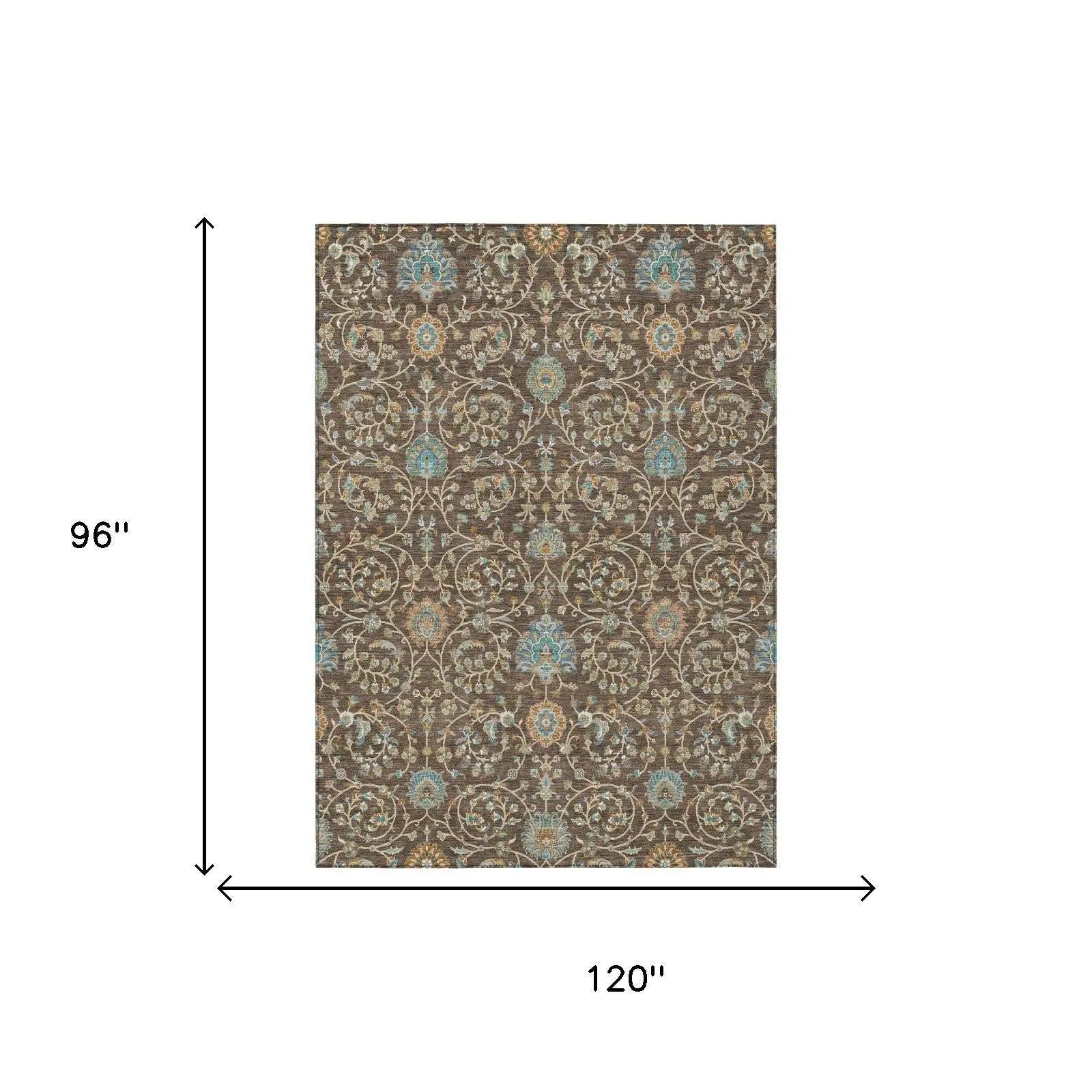 8' X 10' Coffee And Brown Floral Washable Indoor Outdoor Area Rug Homeroots Outdoor