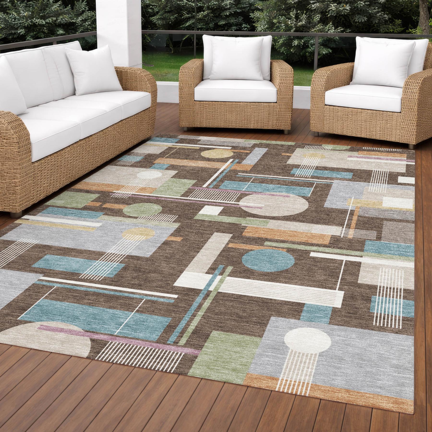 8' X 10' Coffee And Brown Geometric Washable Indoor Outdoor Area Rug Homeroots Outdoor