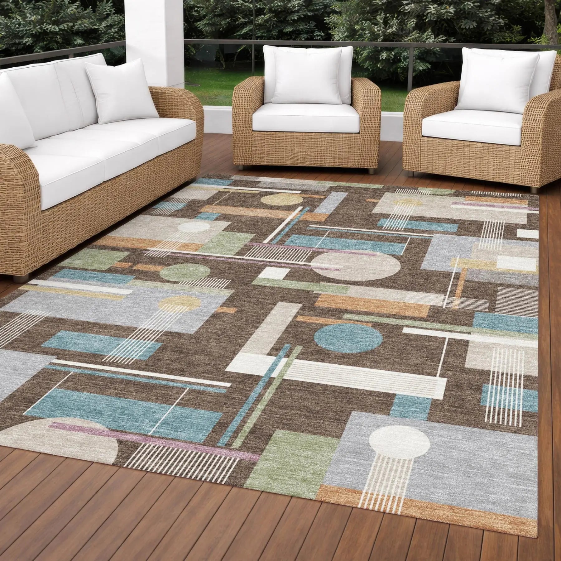 8' X 10' Coffee And Brown Geometric Washable Indoor Outdoor Area Rug Homeroots Outdoor