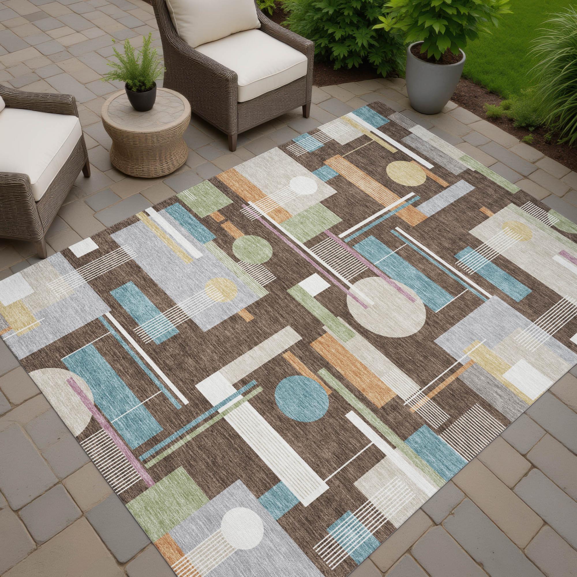 8' X 10' Coffee And Brown Geometric Washable Indoor Outdoor Area Rug Homeroots Outdoor
