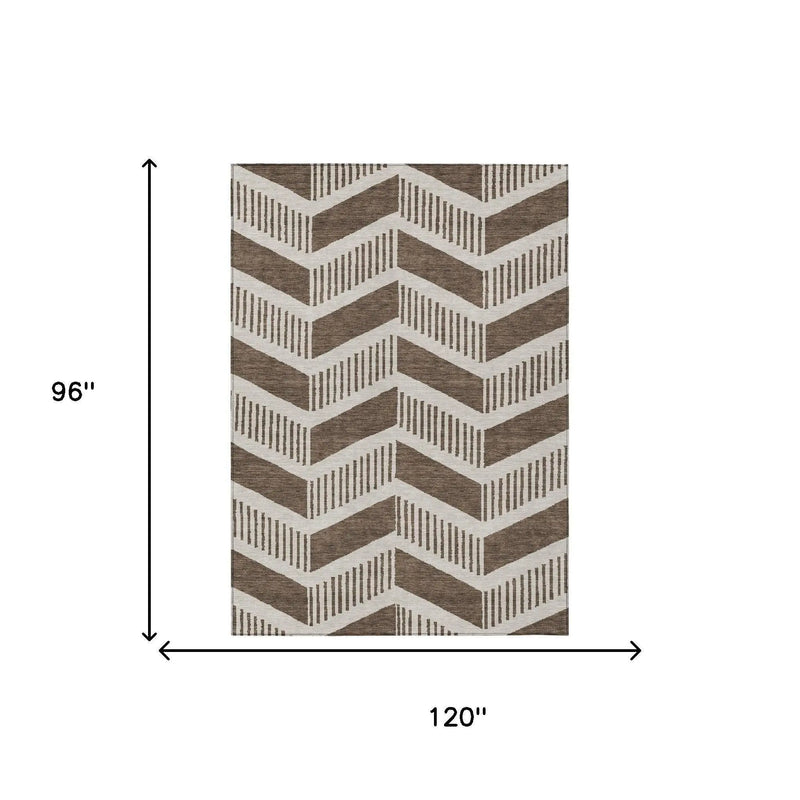 8' X 10' Coffee And Brown Geometric Washable Indoor Outdoor Area Rug Homeroots Outdoor