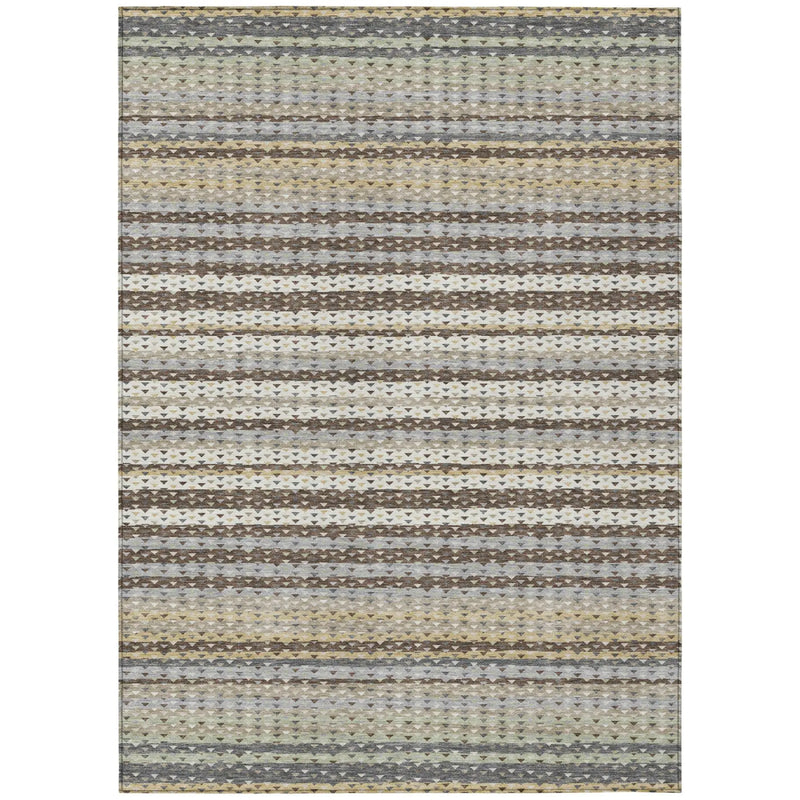 8' X 10' Coffee And Brown Striped Washable Indoor Outdoor Area Rug Homeroots Outdoor