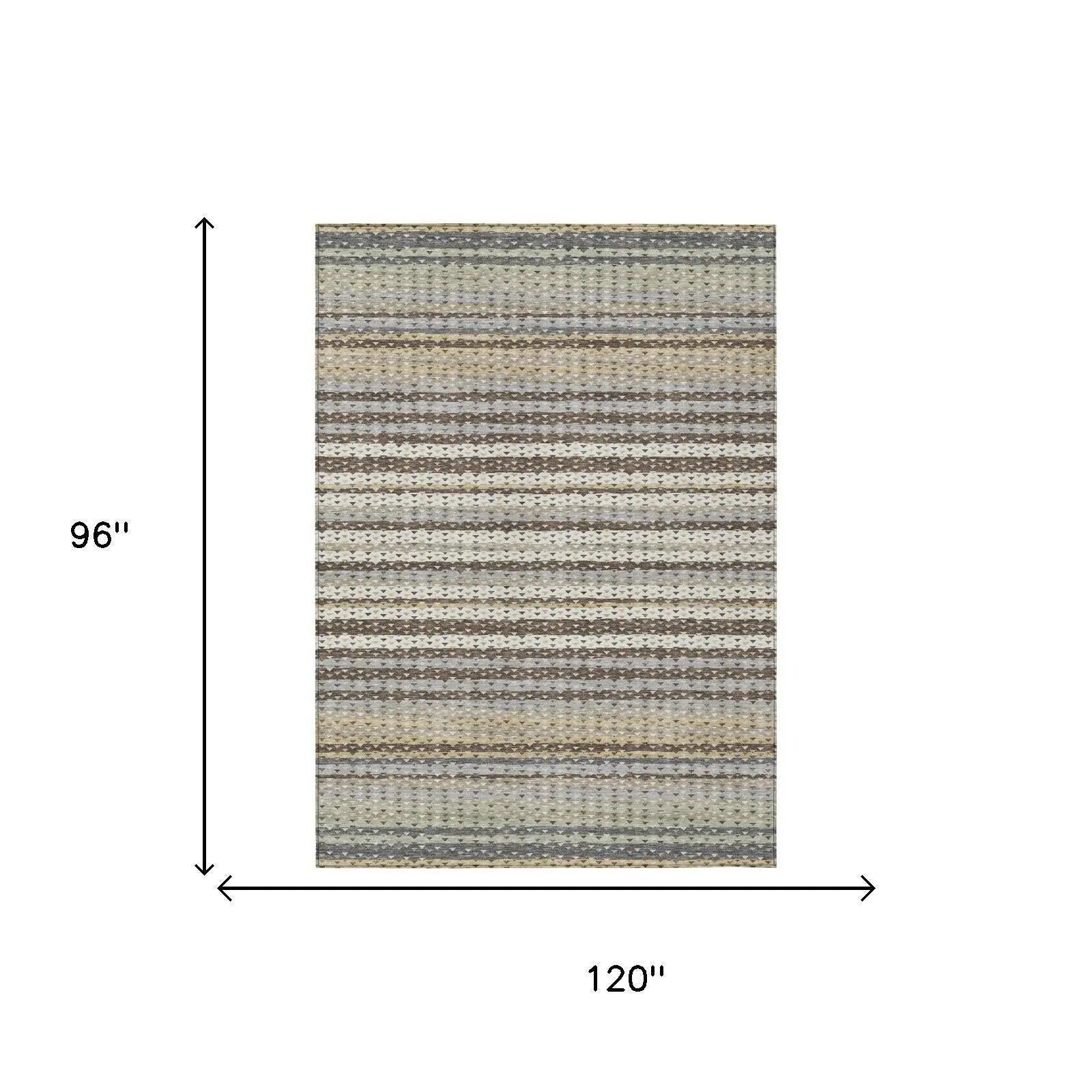 8' X 10' Coffee And Brown Striped Washable Indoor Outdoor Area Rug Homeroots Outdoor