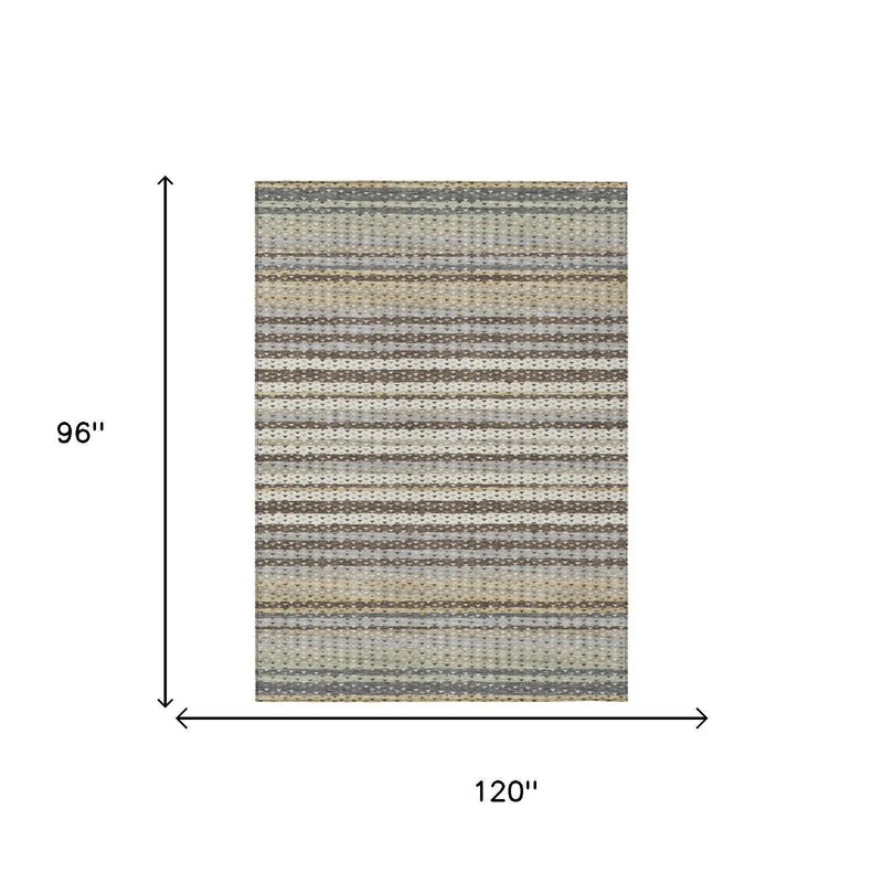 8' X 10' Coffee And Brown Striped Washable Indoor Outdoor Area Rug Homeroots Outdoor