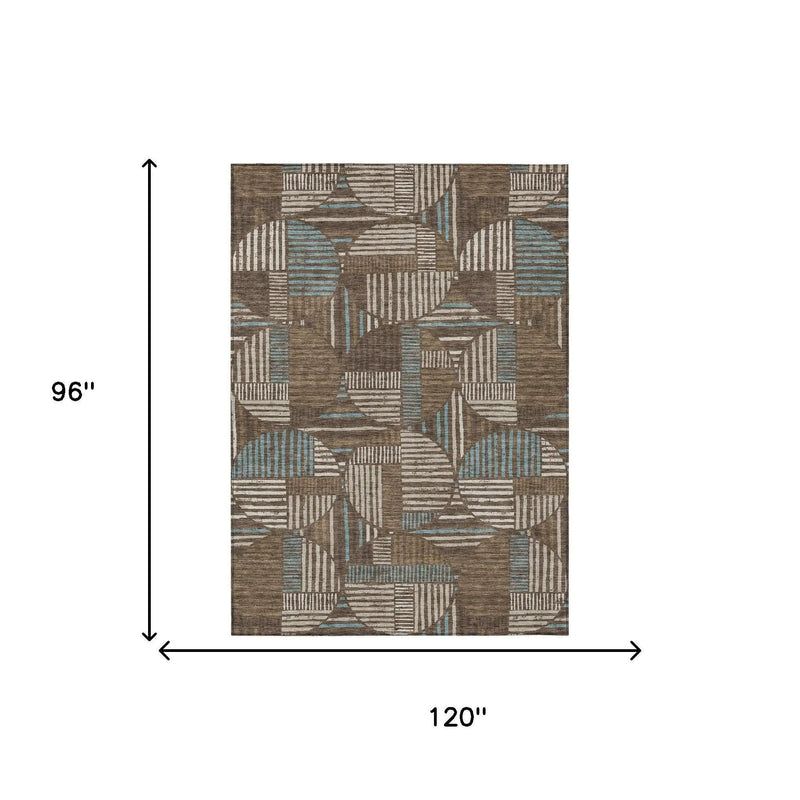 8' X 10' Coffee And Graphite Geometric Washable Indoor Outdoor Area Rug Homeroots Outdoor