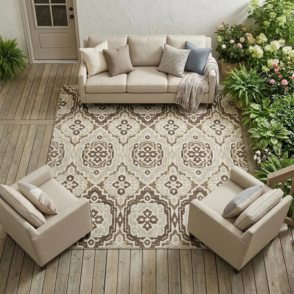 8' X 10' Coffee And Gray Tribal Washable Indoor Outdoor Area Rug Homeroots Outdoor