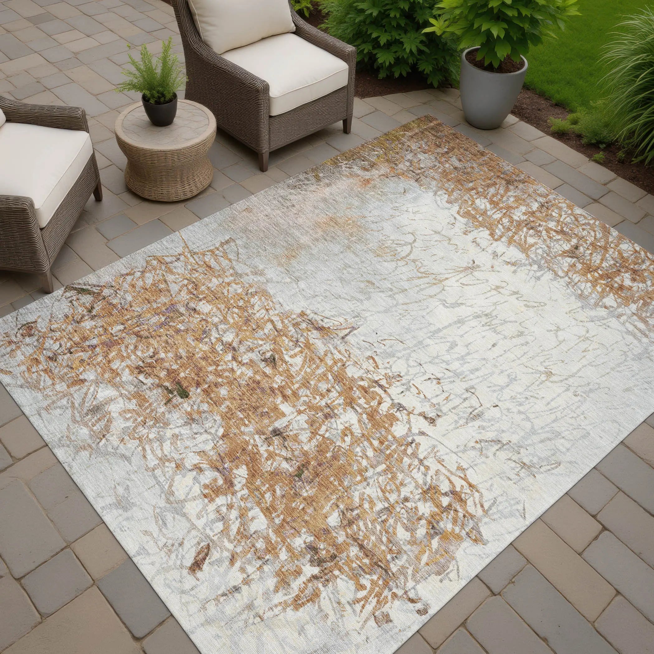 8' X 10' Copper And Beige Abstract Washable Indoor Outdoor Area Rug Homeroots Outdoor