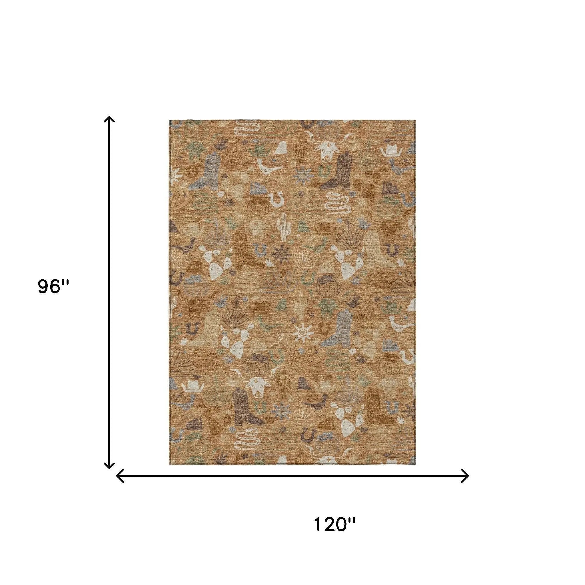 8' X 10' Copper And Beige Cactus Washable Indoor Outdoor Area Rug Homeroots Outdoor