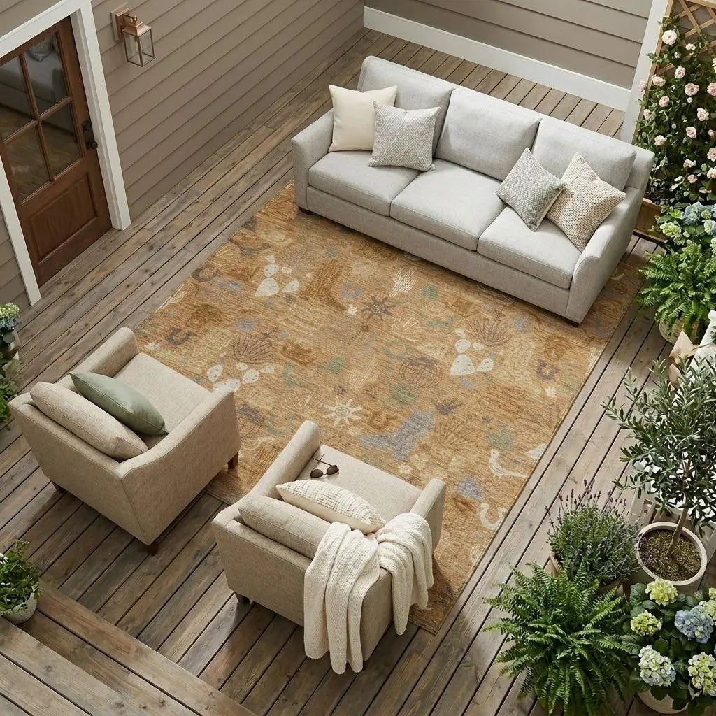 8' X 10' Copper And Beige Cactus Washable Indoor Outdoor Area Rug Homeroots Outdoor