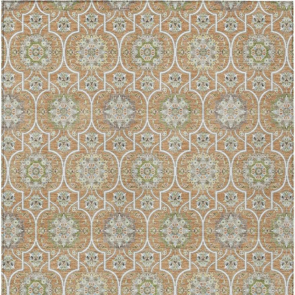 8' X 10' Copper And Beige Floral Medallion Washable Indoor Outdoor Area Rug Homeroots Outdoor