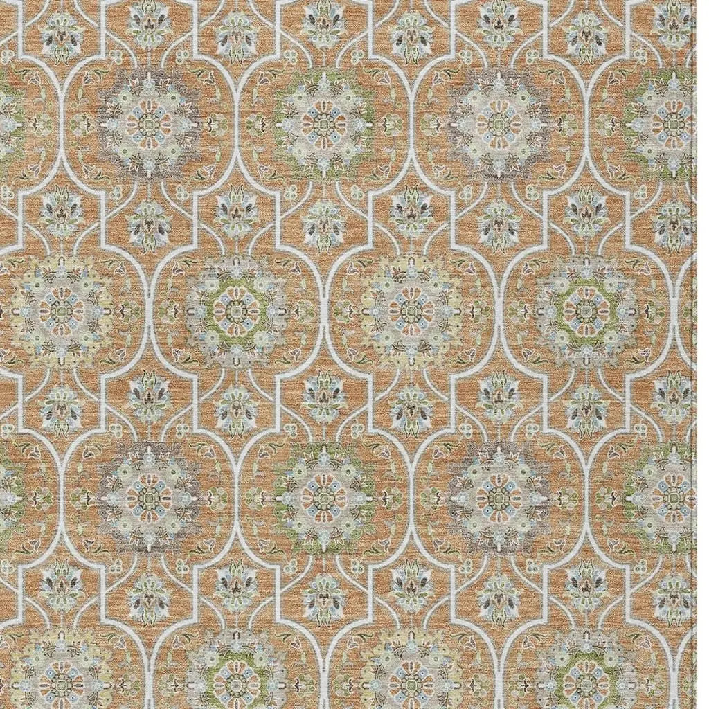 8' X 10' Copper And Beige Floral Medallion Washable Indoor Outdoor Area Rug Homeroots Outdoor