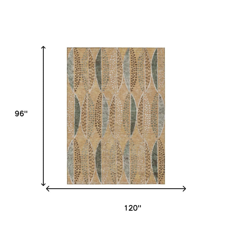 8' X 10' Copper And Beige Geometric Washable Indoor Outdoor Area Rug Homeroots Outdoor