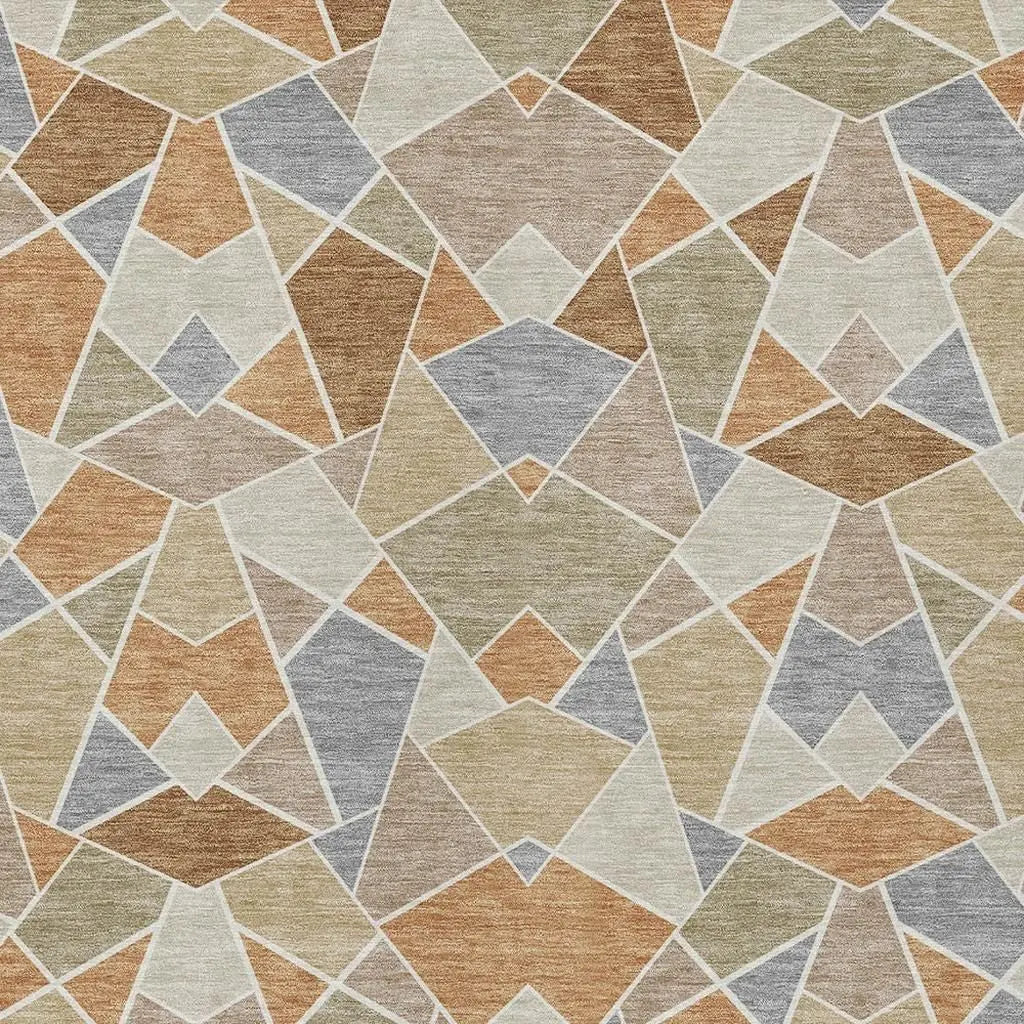 8' X 10' Copper And Beige Geometric Washable Indoor Outdoor Area Rug Homeroots Outdoor
