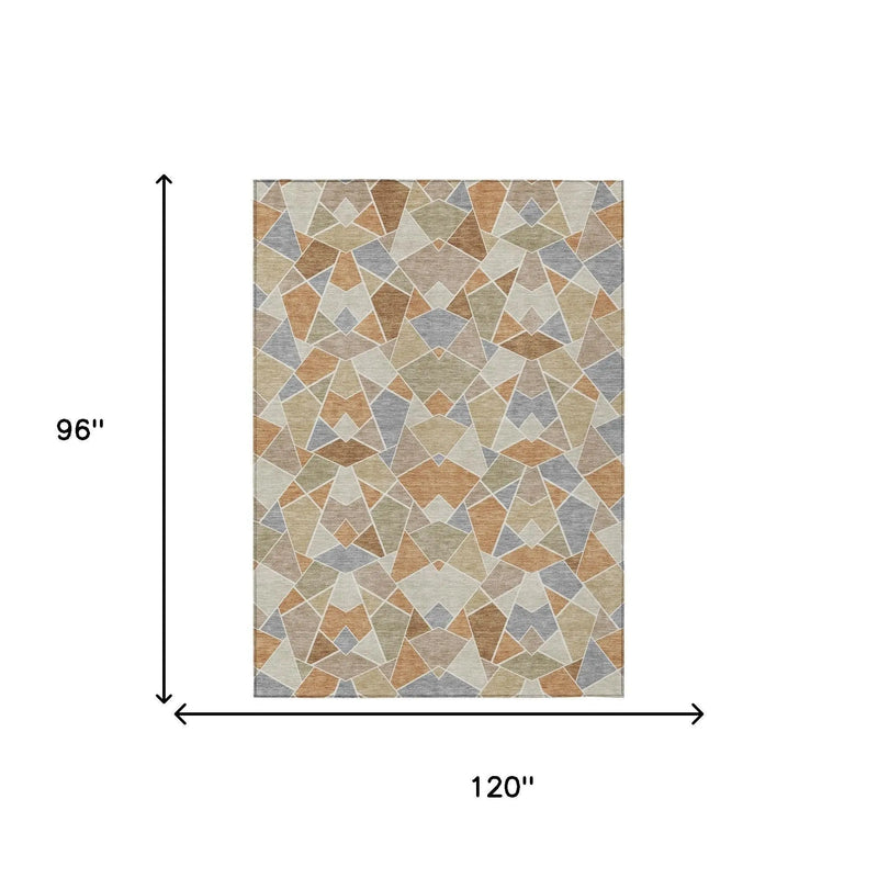 8' X 10' Copper And Beige Geometric Washable Indoor Outdoor Area Rug Homeroots Outdoor