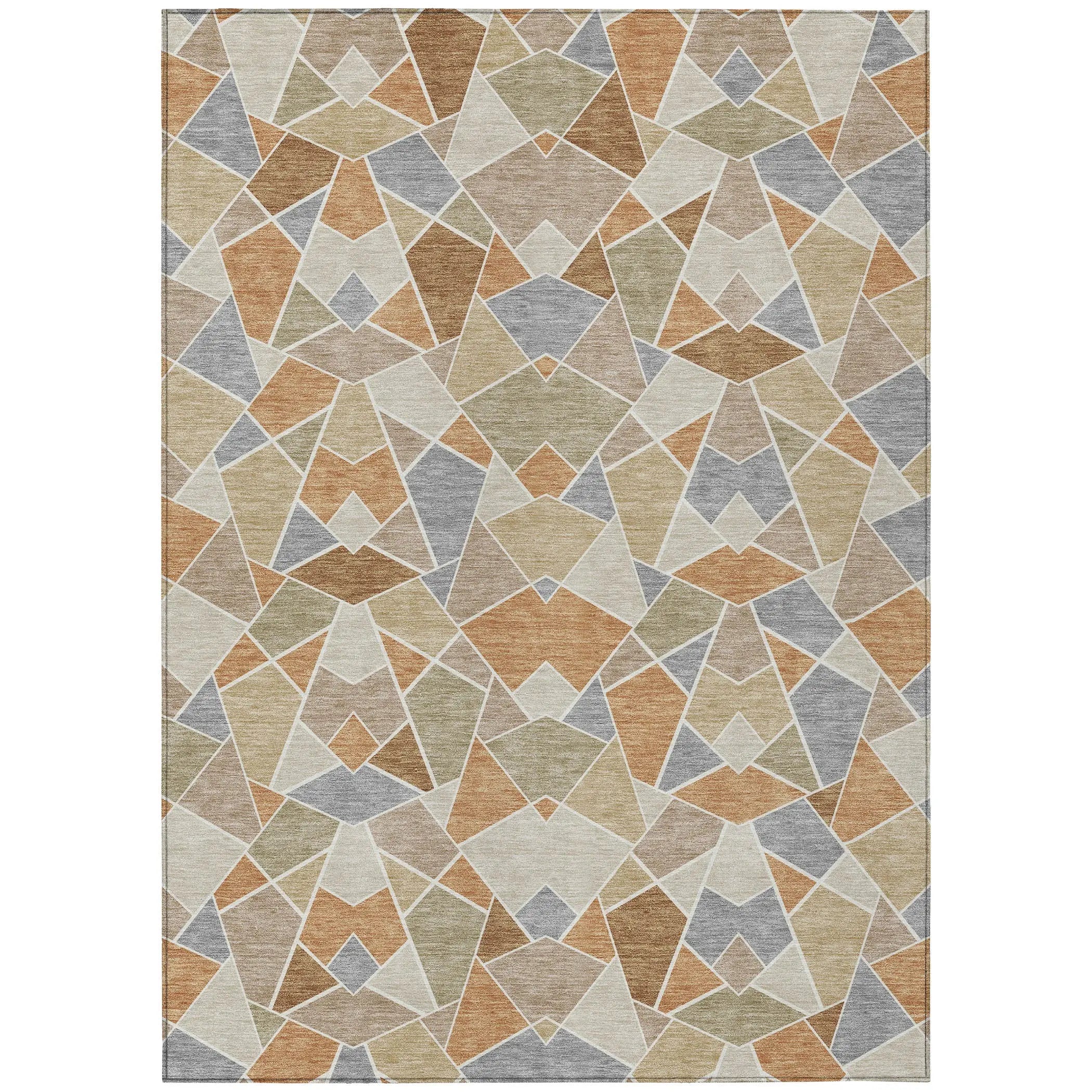 8' X 10' Copper And Beige Geometric Washable Indoor Outdoor Area Rug Homeroots Outdoor