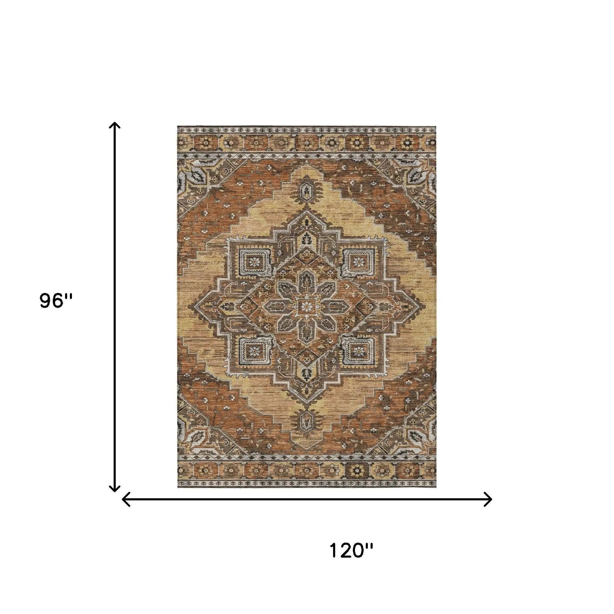 8' X 10' Copper And Beige Oriental Washable Indoor Outdoor Area Rug Homeroots Outdoor