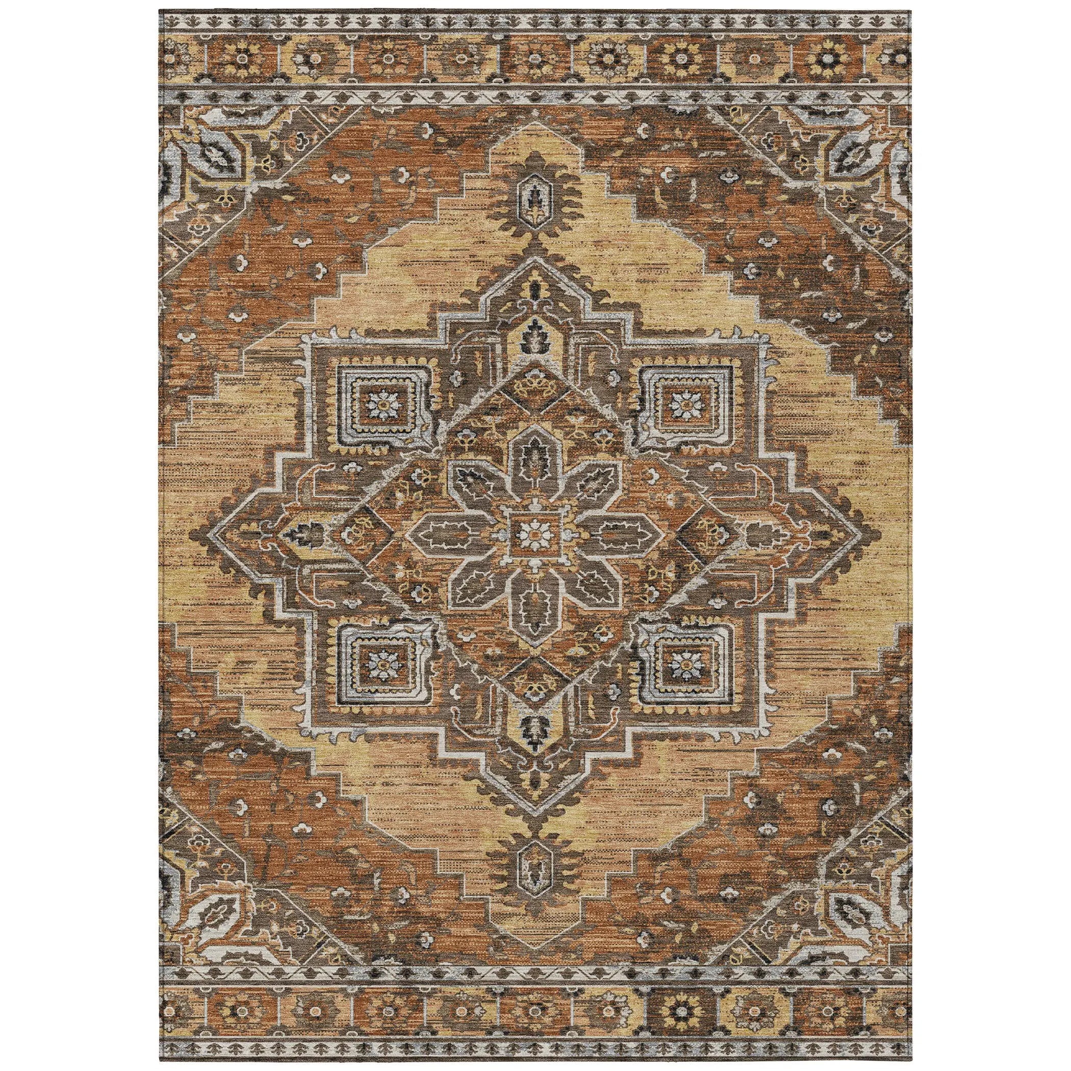 8' X 10' Copper And Beige Oriental Washable Indoor Outdoor Area Rug Homeroots Outdoor