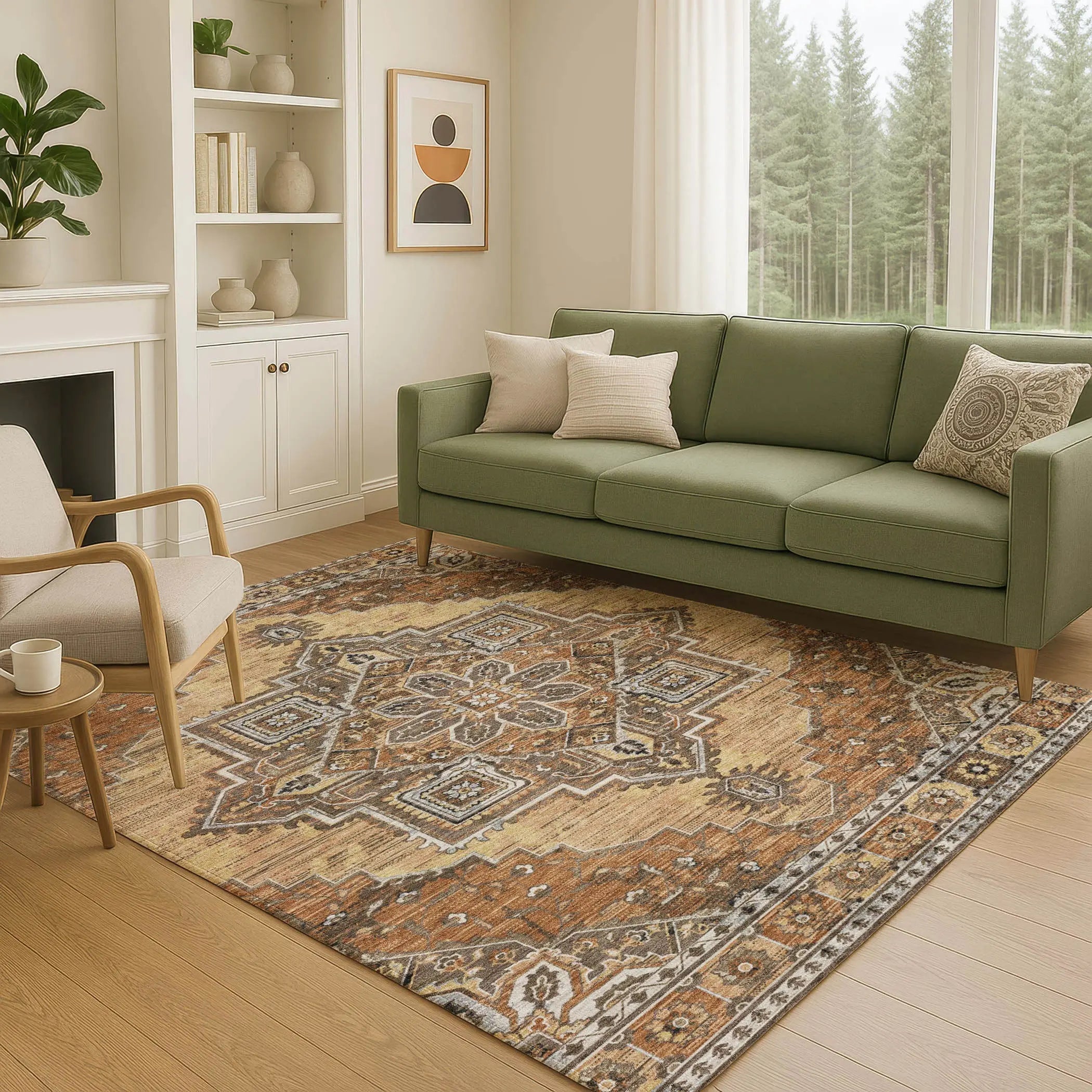 8' X 10' Copper And Beige Oriental Washable Indoor Outdoor Area Rug Homeroots Outdoor
