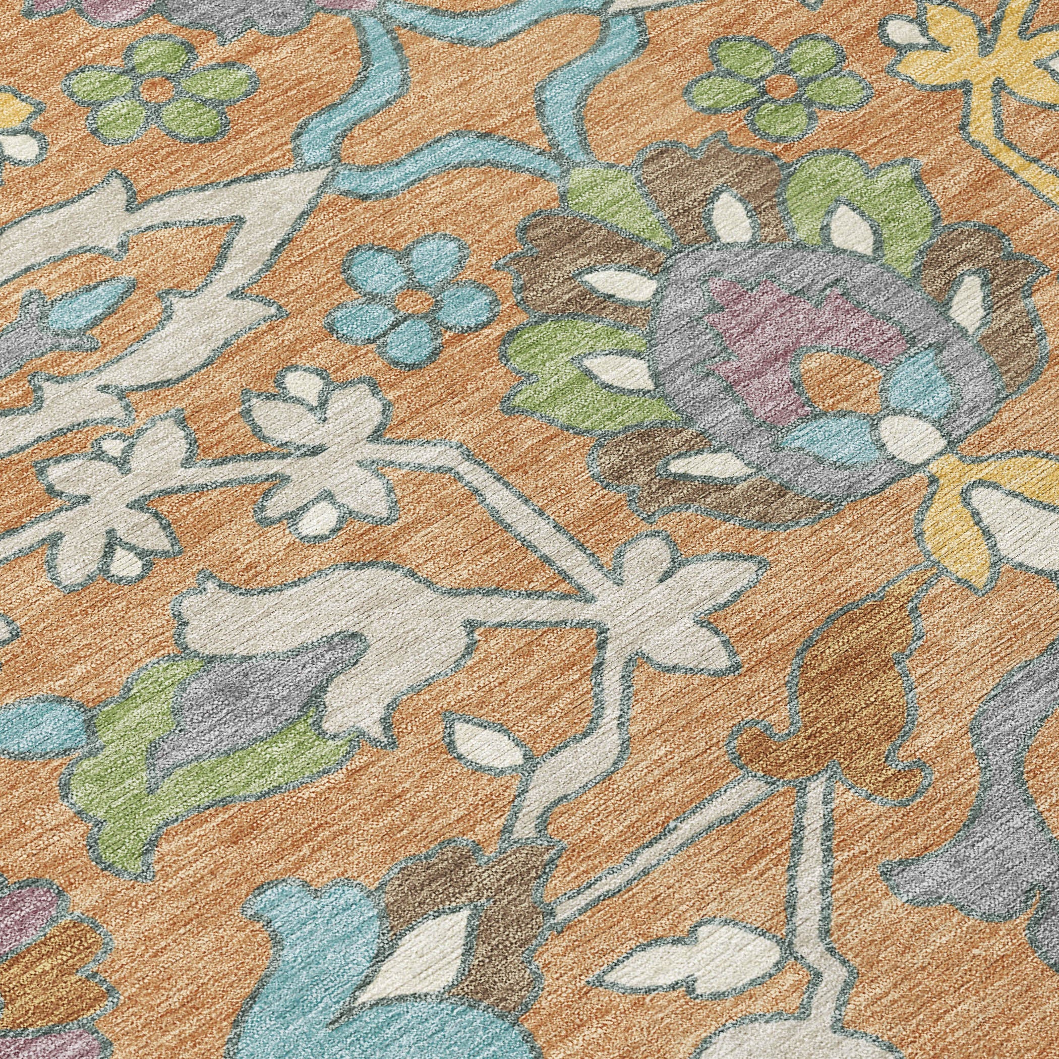 8' X 10' Copper And Blue Floral Washable Indoor Outdoor Area Rug Homeroots Outdoor