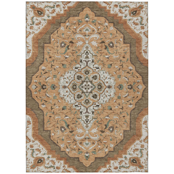 8' X 10' Copper And Blue Medallion Washable Indoor Outdoor Area Rug Homeroots Outdoor
