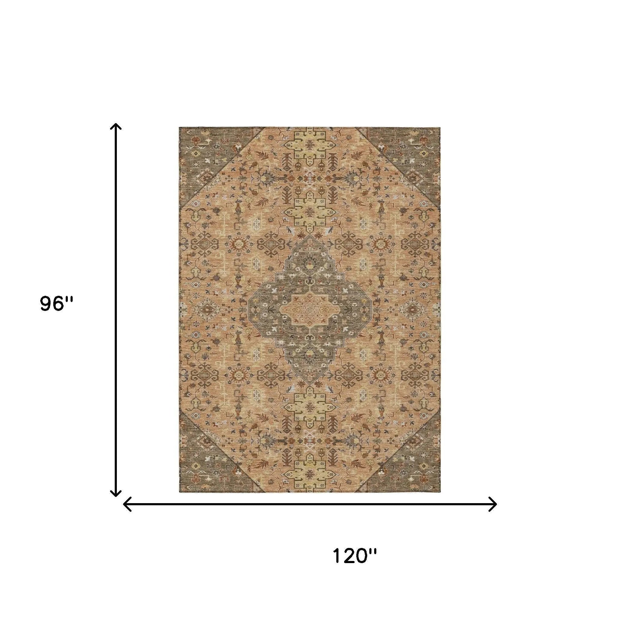 8' X 10' Copper And Blue Medallion Washable Indoor Outdoor Area Rug Homeroots Outdoor