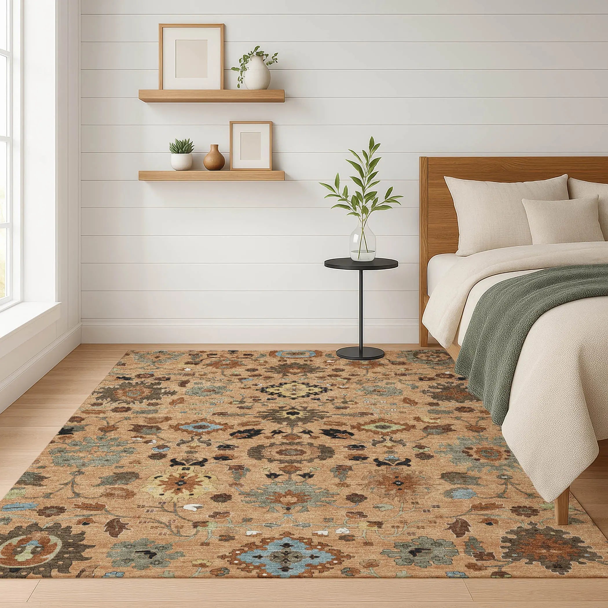 8' X 10' Copper And Brown Floral Medallion Washable Indoor Outdoor Area Rug Homeroots Outdoor