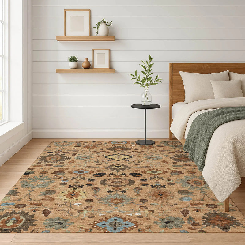 8' X 10' Copper And Brown Floral Medallion Washable Indoor Outdoor Area Rug Homeroots Outdoor