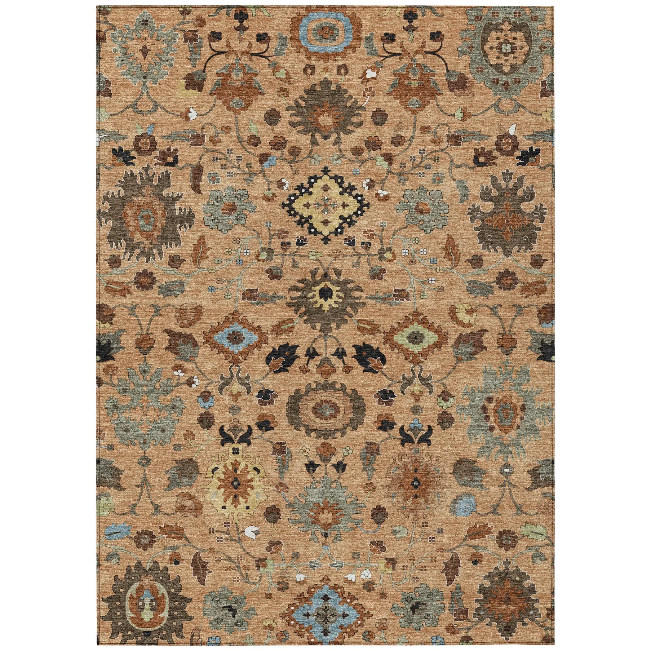 8' X 10' Copper And Brown Floral Medallion Washable Indoor Outdoor Area Rug Homeroots Outdoor