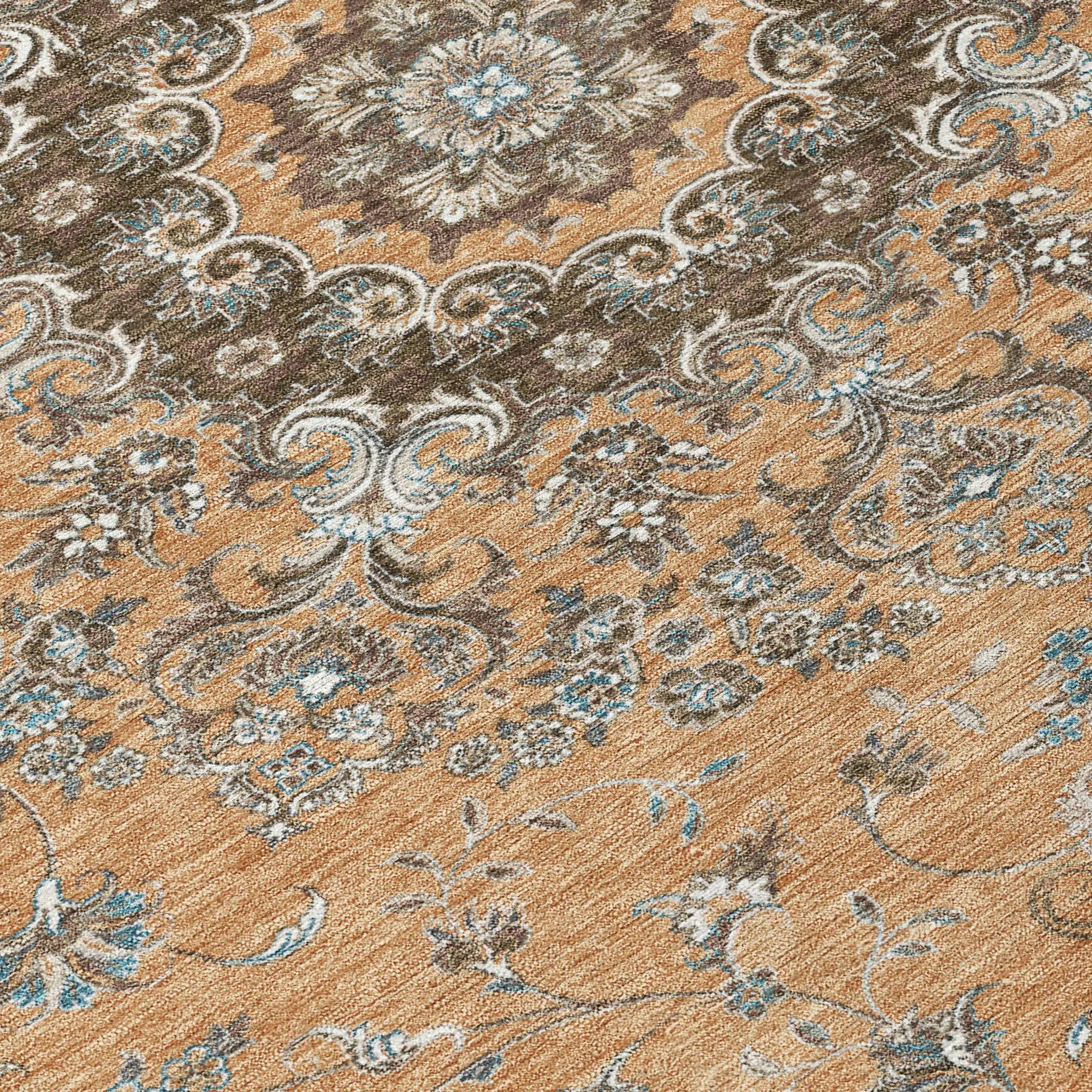 8' X 10' Copper And Chocolate Floral Medallion Washable Indoor Outdoor Area Rug Homeroots Outdoor