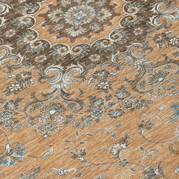 8' X 10' Copper And Chocolate Floral Medallion Washable Indoor Outdoor Area Rug Homeroots Outdoor