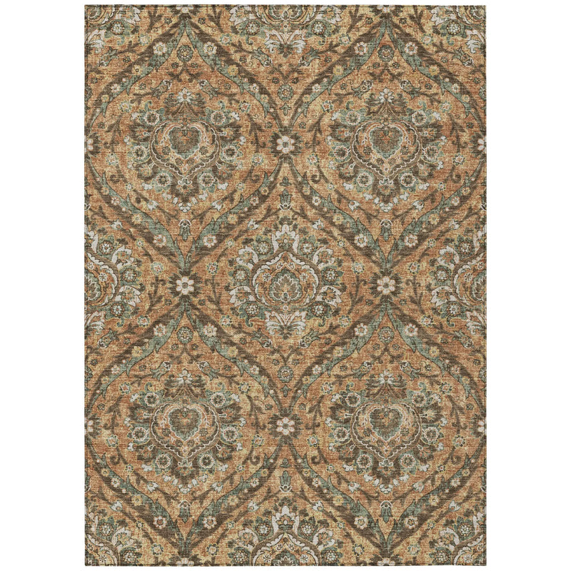 8' X 10' Copper And Gold Floral Washable Indoor Outdoor Area Rug Homeroots Outdoor